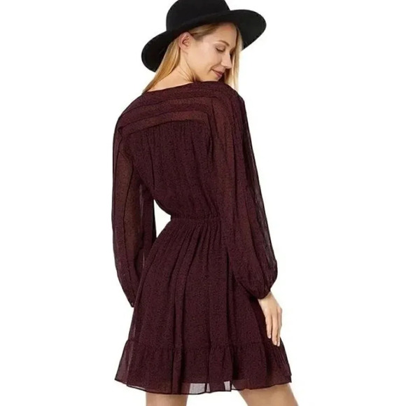 MADEWELL Size M Long Sleeve Floral Peasant Dress In CABERNET Red - Picture 3 of 10